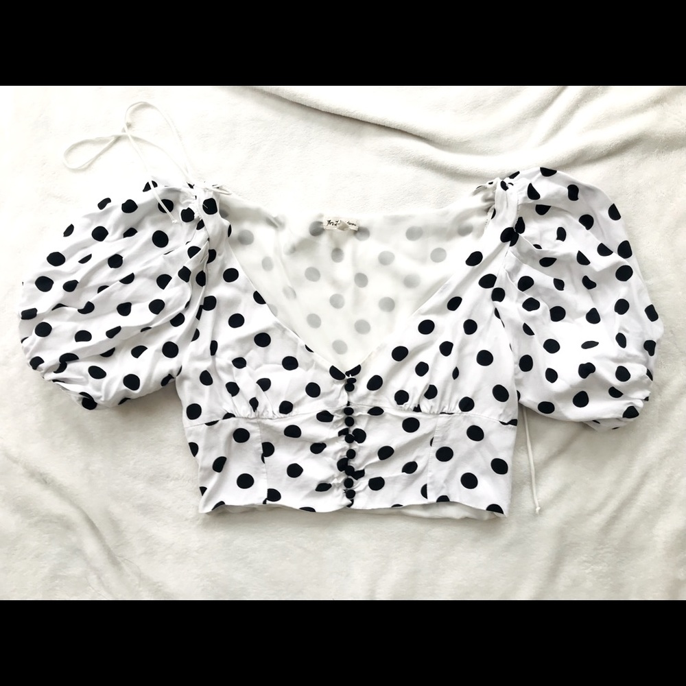 For Love And Lemons Black and White Polka Dot Crop Top